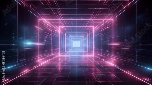 Wallpaper background illustration poster in light and shadow, abstract diamond wave polygon, Korean KPop style, pink and deep blue