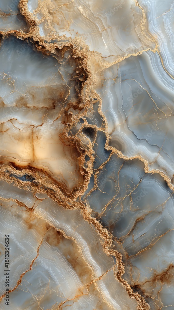 Fototapeta premium Elegant Gray And Gold Marble Veins With Glittering Sparkles Close Up Macro Texture