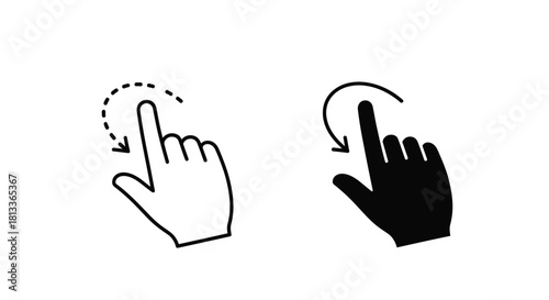 Black and white hand icons depicting tap and rotate gestures