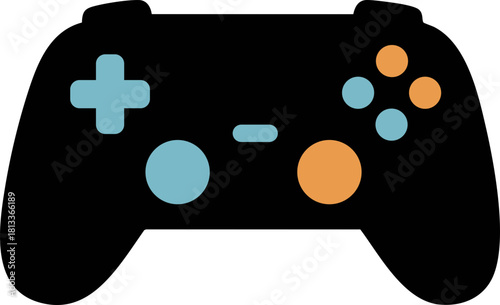 Game Controller Icon Black with Blue and Orange Buttons