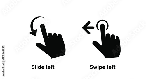 Black hand icons demonstrate swipe left gestures with directional arrows