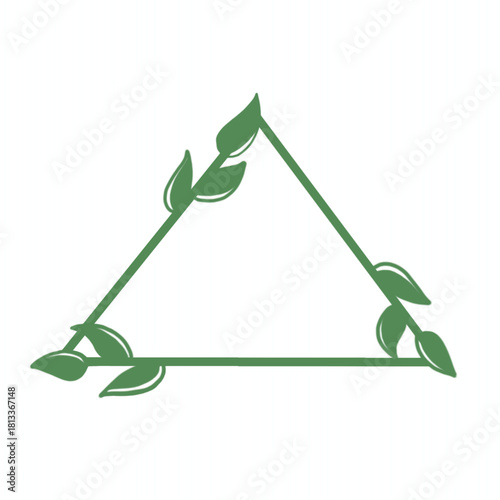 Eco Green Triangle Icon with Leaves, Minimalist Nature Symbol Vector