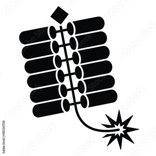 String of firecrackers with a lit fuse ready to burst offering excitement and anticipation for celebration festivities and cultural traditions and festive spirit black and white vector design