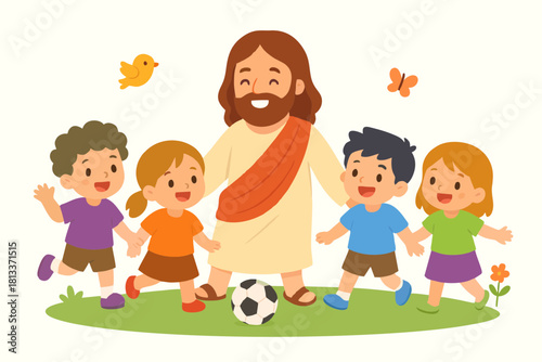 Flat Religious Illustration of Communion Symbols and the Last Supper