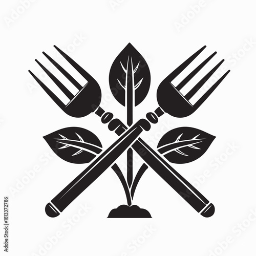 Crossed Garden Fork Logo Design Vector isolated on white background