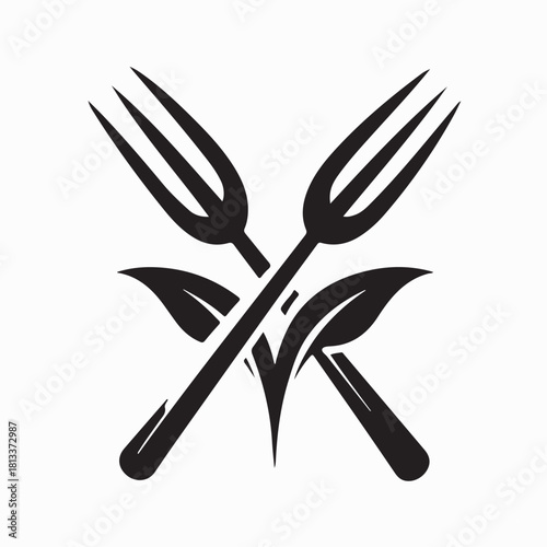 Gardening Equipment Crossed Fork Symbol Vector isolated on white background