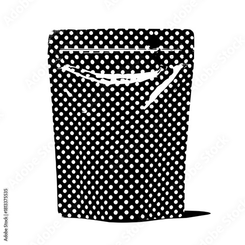 Black and white polka dot stand up pouch mockup for food packaging and product display