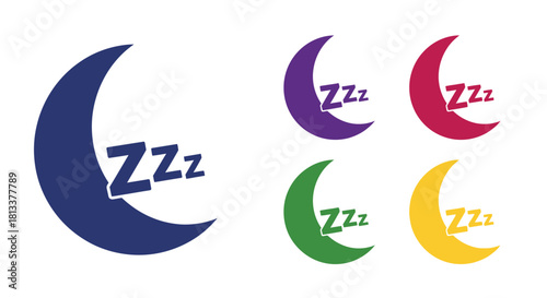 Colorful crescent moons with zzz text symbolizing sleep and restful nights