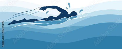 Stylized swimmer in blue water illustration Vector