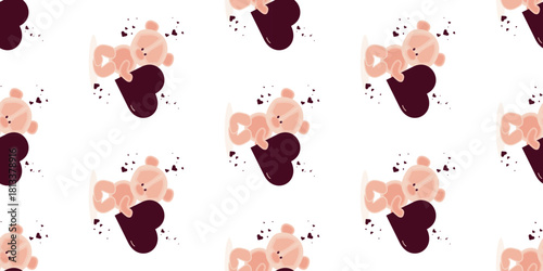 A seamless pattern of a teddy bear with a heart for Valentine's Day. A celebration of family, love, and fidelity. Can be used as a print for holiday packaging and decorations.