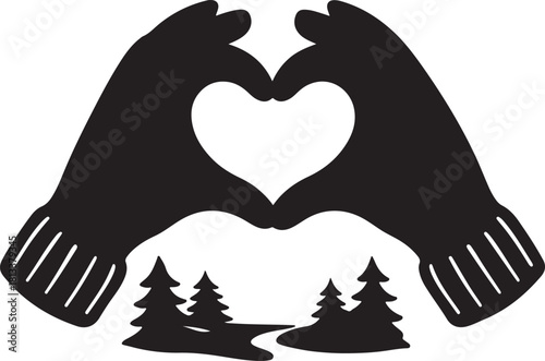 Heart shape formed by black and white cats with hands vector illustration