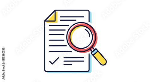 Document review with a magnifying glass checking details and confirming information