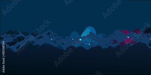 Abstract dark blue background with flowing wave like shapes and vibrant cyan and magenta accents