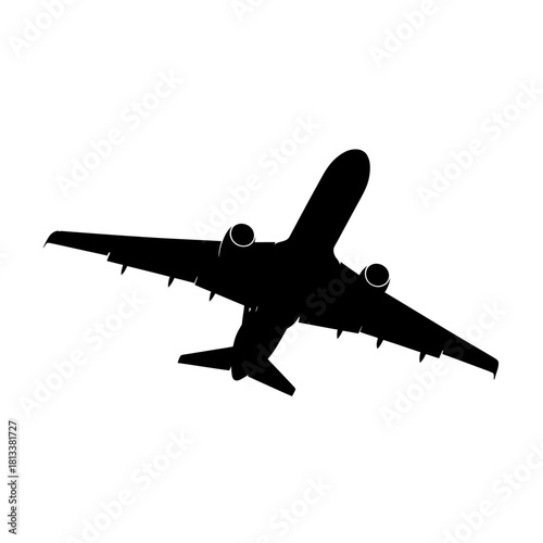 Clear Commercial Airplane Silhouette with Two Engines and Wings Flight Transport Icon
