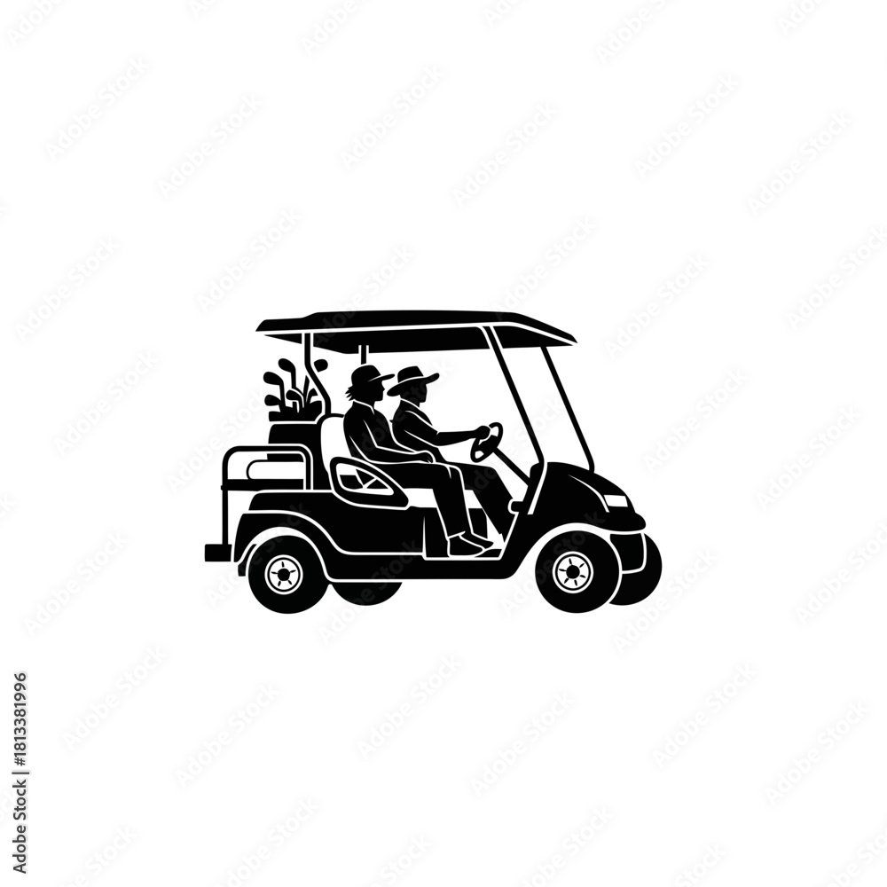 Fototapeta premium Leisure Golf Cart Two People Golfing Friends Golf Course Vector Illustration Sketch