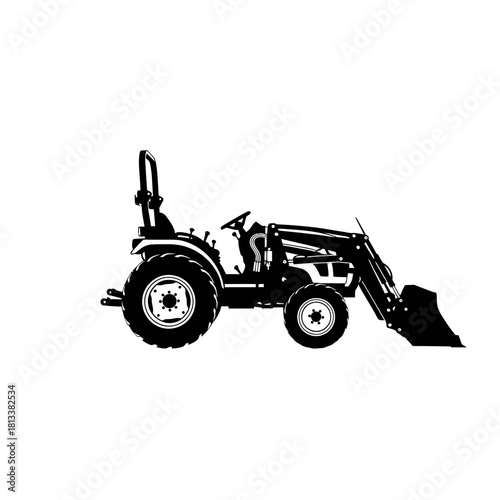 Versatile Tractor with Excavator Silhouette on a Transparent Background Construction Farm Icon