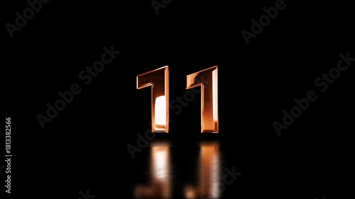 Dynamic Countdown Animation Featuring Golden Numbers with Shiny Reflection Effect