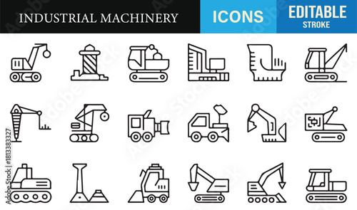 Thin-line industrial equipment illustrations perfect for building and infrastructure projects