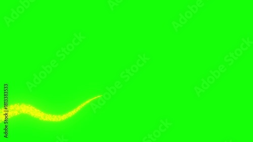 Curved Golden Particles Floating Against a Vibrant Green Background in Dynamic Motion