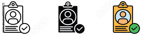 Personal badge with check mark icon vector. compliance and successful onboarding candidates symbol. vector illustration.