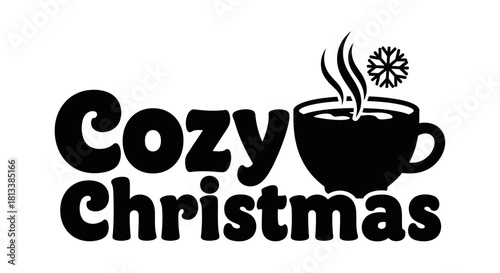 This elegant "Cozy Christmas" graphic, featuring a steaming mug with a snowflake, beautifully conveys warm holiday spirit and comfortable winter feeling.