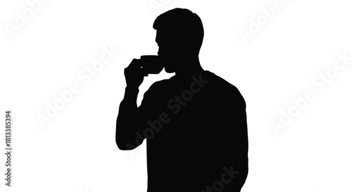 Abstract geometric pattern design with bold red and blue shapes and a striking silhouette