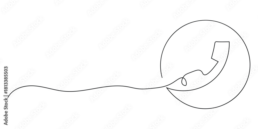 Obraz premium Continuous One Line Drawing of handset cell icon vector. vintage telephone, hotline symbol. vector illustration.
