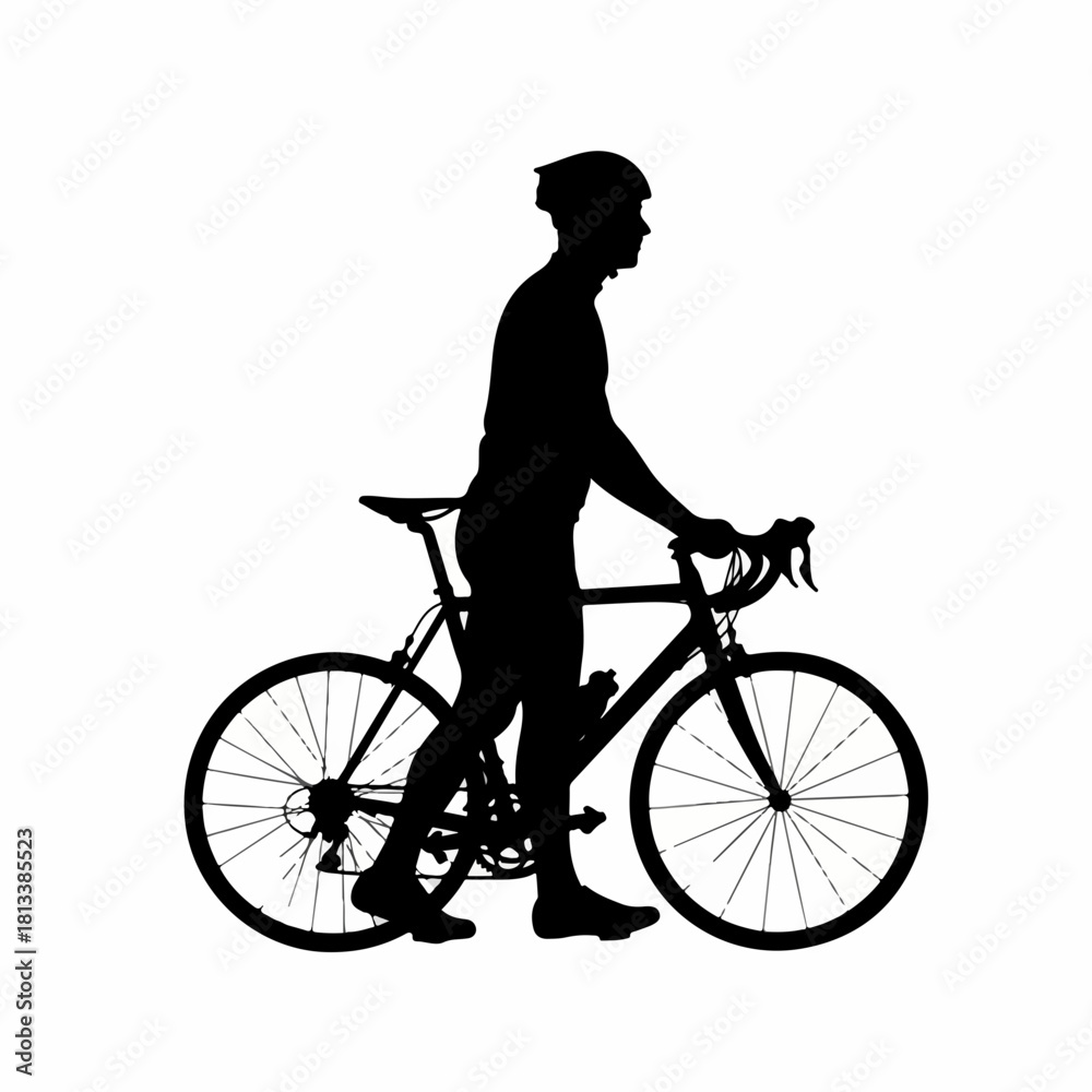 Obraz premium Silhouette of a cyclist standing next to a road bicycle.