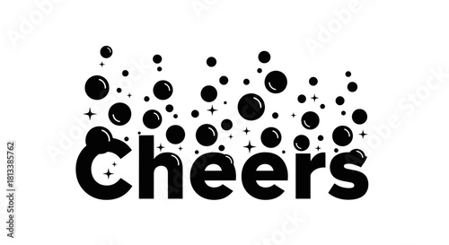 This graphic artfully combines the celebratory word "cheers" with effervescent bubbles and sparkling elements, perfect for festive occasions.