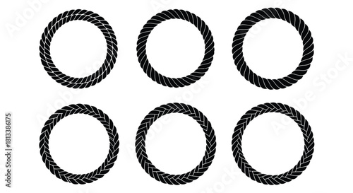 Six black twisted rope circles arranged in a grid pattern