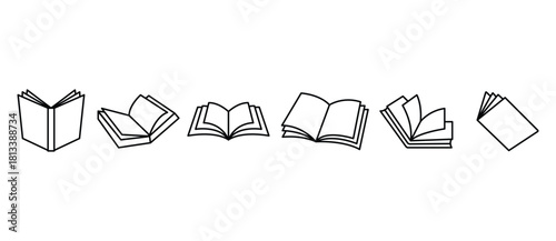Book icons set in thin line style, isolated on transparent background, vector illustration. Editable strokes.