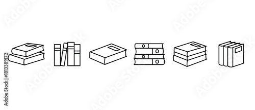 Books Icons, Vector Line. Book icons set in thin line style isolated on transparent background, vector illustration. Editable Stroke.