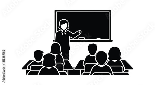 A teacher presenting to a classroom full of attentive students
