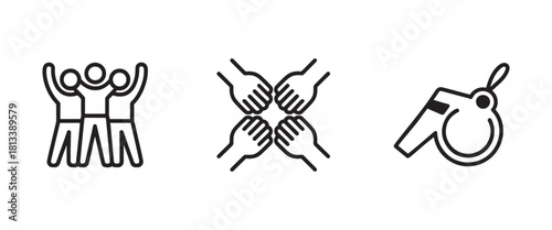 Teamwork and leadership icon set featuring collaboration support and guidance simple line vector for business and sports concepts