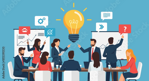 Business Team Brainstorming Meeting and Idea Generation Concept