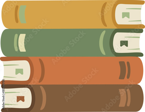 A colorful stack of four closed books in earthy tones, representing knowledge, education, and library themes—ideal for learning platforms, reading campaigns, and academic designs