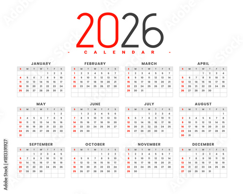 editable 2026 year calendar template for office desk