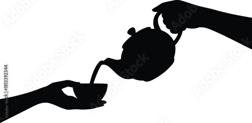 Silhouette Tea Pouring Hands Illustration.