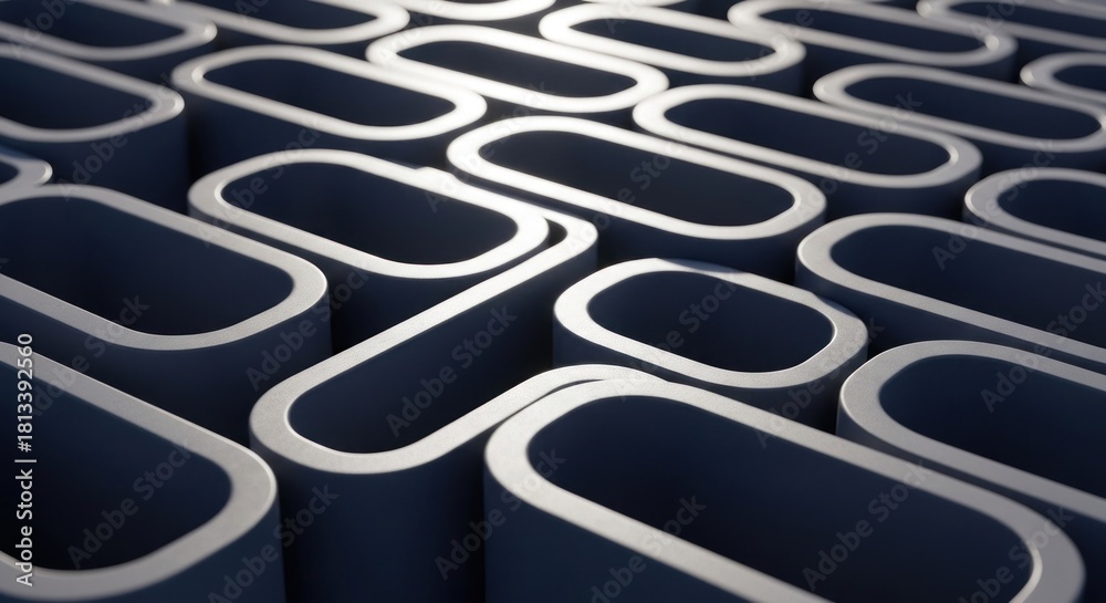 Obraz premium Close-up of parallel dark, rounded rectangular forms creating an abstract geometric pattern
