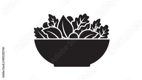 Black and white salad bowl vector icon minimalist flat design illustration isolated on white background