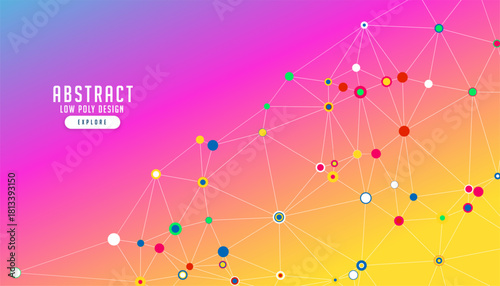 web of technical information with abstract low poly lines and colorful dots