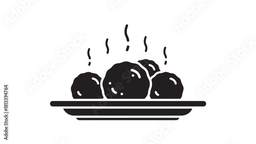 Meatballs on a plate simple glyph vector illustration isolated on white background for menu design and food concepts