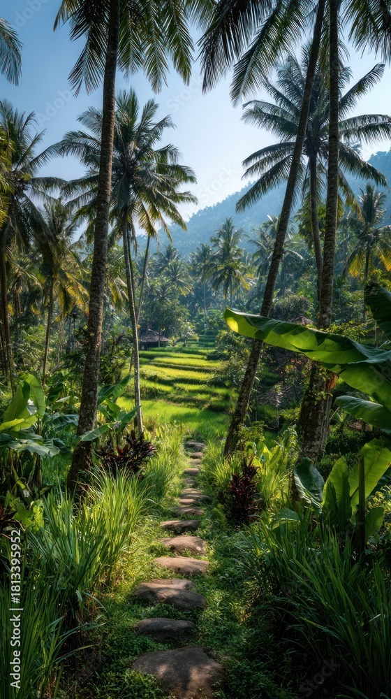 Obraz premium Scenic path through lush tropical landscape