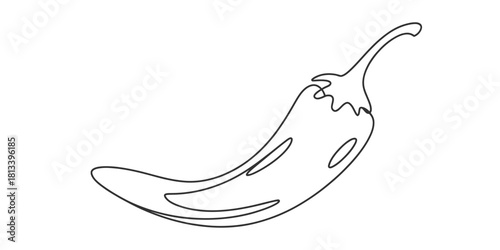 Continuous line art drawing of a single chili pepper with minimalist abstract style on a clean background, ideal for spicy food concepts.