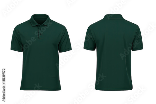 Front and Back View of a Stylish Dark Green Polo Shirt on a Neutral Background - Perfect for Mockups and Apparel Design Resources. Explore the Versatility and Style of Polo Shirts (200)