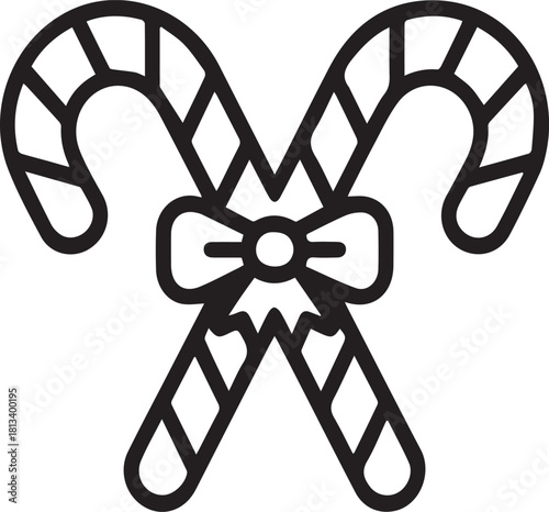Candy cane icon christmas sweet holiday treat simple black and white outline