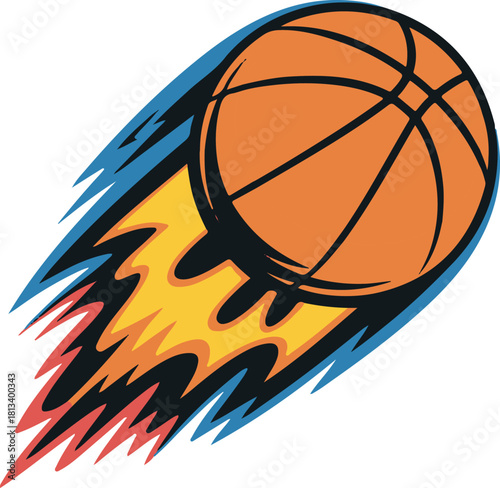 Basketball ball with flames illustration representing speed action and excitement sport