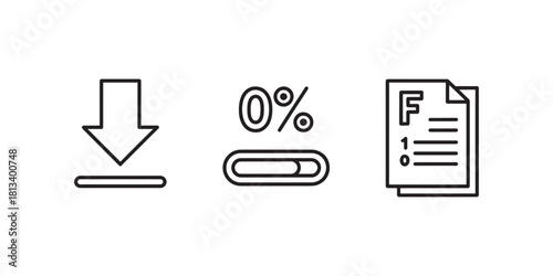 Set of minimalist icons download arrow loading bar and failed test simple flat vector design element for web and mobile apps isolated on white background