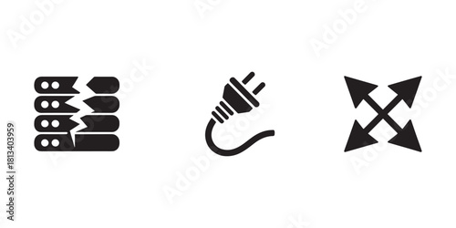 Set of server error plug and resize icons simple flat vector design element for web and mobile apps isolated on white background