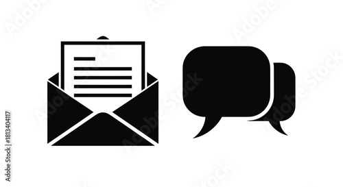 Black icons depicting an open envelope and two overlapping speech bubbles